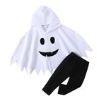 Xeadoffubio 2Pcs Toddler Girls Boys Halloween Costume Halloween Ghost Outfits Cape Cloaks Ghost Print Cloak Hoodies And Long Pants Halloween Clothes Set (White, 2-3 Years)