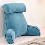 Reading Pillow for Bed Sofa Back Rest Cuddle Cushion with Neck Roll Fluffy Backrest Pad with Support Arms Bedside Bolster for Watching TV Home Office Sitting (Size:75×40×58cm,Color:Blue)