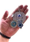 BLUE BEADS Silver and Blue Color Evil Eye Round and Owl Keychain For Bike/Car Gifting With Key Ring Anti-Rust (Pack of 2)