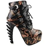 SHOW STORY Black Punk Design High Heels Brown Snake Pattern Women's High-top Bone High Heel Platform Ankle Boots,LF80648BR40,7UK,Black