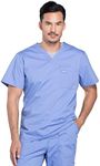 Cherokee Scrubs for Men V-Neck Top, Workwear Professionals Soft Stretch WW675, L, Ciel Blue