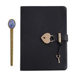 A5 PU Leather Journal Writing Notebook Vintage Classic Password Diary Notebook with Lock 160 Sheets for Art Sketchbook,Travel Journal Meeting Notebooks (Black with Heart Lock)