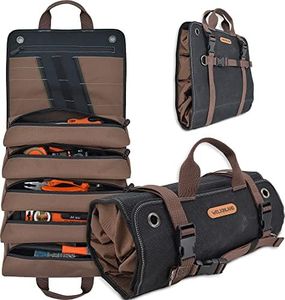 WELKINLAND Heavy-Duty Waxed Canvas Tool roll, 15-Pockets Tool roll, 15L Tool roll bags, Tool bag roll, Tool roll bag, Tool roll up bag, Tool roll organizer, Roll up tool bag organizer