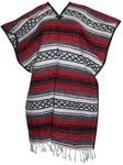 Traditional Mexican Blanket Poncho, Red