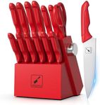 imarku Knife Set with Block, Sharp Knife Set with Built-in Sharpener, Japanese Stainless Steel Kitchen Knife Set with Non-Slip Ergonomic Handle, Dishwasher Safe, Best Holiday Gifts, 14 PCS, Red