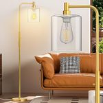 CNXIN Stepless Dimmable Floor Lamps with Glass Lampshade Modern Standing Lamps with 6W LED Bulb Bright Corner Lamp Tall Pole Lamps for Living Room Bedroom Office Study Room Farmhouse, Gold