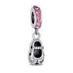 Personalized Pink Crystal Shoe Dangle Charm Bead For New Mother Sterling Silver Fits European Bracelet Custom Engraved