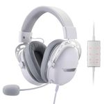 Redragon H376 Aurora Wired Gaming Headset, Virtual 7.1 Surround Sound, 40mm Drivers, in-line Control with EQ Mode, Over-Ear Headphones Works for PC/PS5/XBOX/NS, White