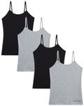 Calvin Klein Girls' Undershirt - Stretch Cotton Cami - Camisol Tank Top (4 Pack, S-XL), Heather Grey/Black, Large