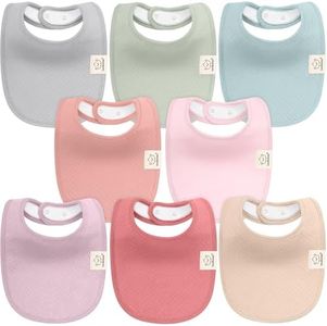 8-Pack Organic Baby Bibs for Girls, Boys - Quilted Cotton Cloth Baby Drool Bibs for Drooling and Teething Toddler, Newborn Dribble Cloth, Infant, Soft & Super Absorbent (Muted Pastel)
