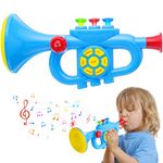 Kids Trumpet Toys, Luckits Portable Trumpet Horn Plastic Children's Trumpet Toy with Light Music Clarinet Musical Instrument Toy Birthday Gift for Boy Girl Toddler Learning & Entertainment (blue)