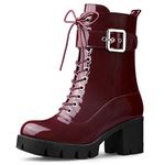 Allegra K Women's Platform Chunky Heel Combat Boots Burgundy 6 UK/Label Size 8 US