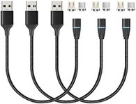 NetDot Gen12 3 in 1 Magnetic Fast Charging Data Transfer Cable Compatible with Micro USB & USB-C Smartphones and i-Product(1ft/3 Pack Black)