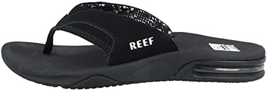 REEF Fanning Women's Bottle Opener Flip Flop, Arch Support, Durable Outsole, Water Friendly, Black, 8