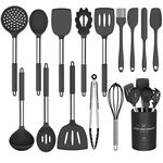 Silicone Cooking Utensil Set, Umite Chef 15pcs Silicone Cooking Kitchen Utensils Set, Non-Stick Heat Resistant - Best Kitchen Cookware with Stainless Steel Handle - Black