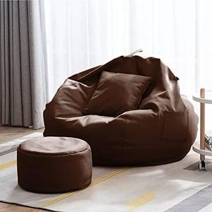 Gold Premium Faux Leather Bean Bag, Filled with Beans | Capacity: Up to 6 Ft Height, 120 KG Weight with Free Footrest and Cushion | 5XL | Brown