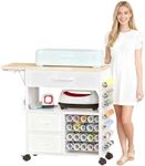 RJOKMT Rolling Craft Storage Cart with Heat Press Cart and Organizers - Compatible with Cricut Machines, Perfect Craft Organization Workstation (White, 27.2" H)