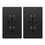 ELEGRP USB Outlets Receptacles, 3-Port USB C Wall Outlet, 30W 6.0A USB Electrical Outlet, 15 Amp Tamper-Resistant Outlet with USB C Ports, UL Listed, Screwless Wall Plate Included, 2 Pack, Matte Black