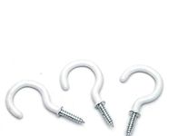 ToyTle Crafts Small Screw Half Circle 1 inch Eye Screws 15 Pieces Metal Eye Hook White Coated Eye Shape Screw Type Self Tapping Screws Hooks Ring, Stainless Steel Plated Hooks.