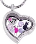 RUBYCA Themed Heart Locket Necklace Crystal Birthstone Living Memory Floating Charm Silver Tone DIY