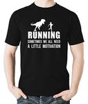 Witty Fashions Running - Sometimes We All Need a Little Motivation - Funny Dinosaur Tee Men's T-Shirt (Black, X-Large)