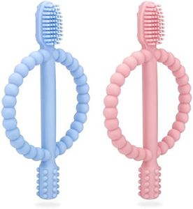 Baby Teething Toys with Easy-Hold Handle, Silicone Infant Toothbrush, Textured On Both Sides Helps Massage, Soothe Sore Gums, Teething Toys for Babies 3+ Months