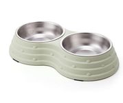 KuTi Kai Double Dog Bowls for Food and Water,Premium Removable Stainless Steel Double Bowls with Non-Slip Bottom Non-Spill Dog Food Bowls for Pet and Small Dogs Cats etc (Large, Green)