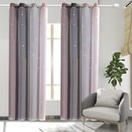 EDIONS Star Curtains Kids Curtains for Girls Bedroom Living Room Rainbow Ombre Stripe Blackout Curtain Double Layer Star Cut Out Gradient Grommet Window Curtain 84" L* 52" W -2 Panels(Pink & Grey)