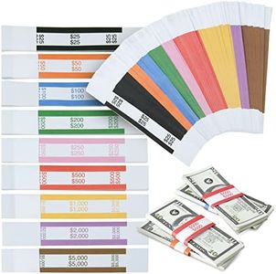 BLUE PANDA 300-Pack of Money Bands for Cash, Assorted Self-Adhesive Currency Straps for Bill Wrappers, Organizing, Sorting Cash, 9 ABA Standard Colors (7.75 x 1.25 Inches)