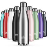 Mont-Clair Stainless Steel Water Bottle, Vacuum Insulated + BPA Free, 12h Hot & 24h Cold Drinks Bottle, Metal Water Bottle 500ml Leakproof, Ideal for Adult, Kids, Running - Silver