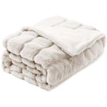 Faux Rabbit Fur Throw Blanket, Luxury Soft Warm Fur Blanket for Bed, Couch, Sofa, Beige, 50" X 60"