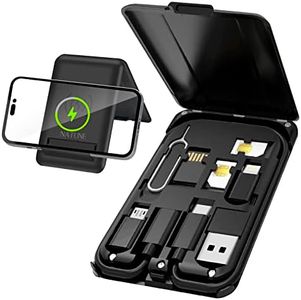 NATUNE USB Adapter Kit Cable Card,Multi-Type Charging Cable Convertor USB C to Lightning Type C Micro USB,TF/SIM Card Slot&Card Pin for Traveling,15W Wireless Charger,Use As Cell Phone Cradle