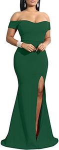 YMDUCH Women's Off Shoulder High Split Long Formal Party Dress Evening Gown Dark Green