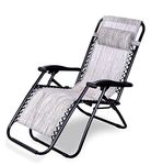 ZEPOLI Zero Gravity Folding Recliner Chair, Adjustable Patio Lounge Chaise, Outdoor Wicker Rattan Furniture with Cup Holder and Pillow for Poolside, Yard (Grey Denim)