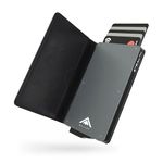 Stealth Wallet RFID Card Holder Wallet - Smart Minimalist Pop Up Wallets with Gift Box - Slim Lightweight Metal Credit Card Holders for Men & Contactless Protector (Grey Aluminium, Black Leather)