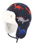 Century Star Baby Winter Fleece Lined Hat Knit Earflap Kids Caps Infant Toddler Boys Girls Beanie Hats Dinosaurs L(19.69"-20.47"/2-4 T)