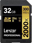 Lexar Professional 2000x SD Card 32GB, SDHC UHS-II Memory Card, Up to 300MB/s Read, 260MB/s Write, Class 10, U3, V90 SD for DSLR, Cinema-Quality Video Cameras (LSD2000032G-BNNAG)