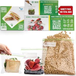 Zipper Bags Various Sizes Freezer Bags Variety Pack 50 Gallon 50 Quart 100 Sandwich Snack And 200 Total