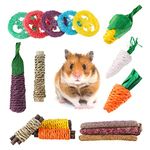 Fanshiontide 19 In 1 Bunny Chew Toys for Teeth, Rabbit Chew Toys Timothy Hay Sticks Rabbit Toys Treats for Bunny, Loofah Wood Grass Carrots Corn Chew Toys for Rabbit Guinea Pig Hamster Chinchilla