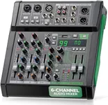 Pyle 6-Channel Audio Mixer, Bluetooth Studio Mixer/DJ Controller with Digital Effects, USB Interface, MP3 Compatible, XLR Inputs and LED Display, Audio Mixing Sound board System 10”x11”x3” inches
