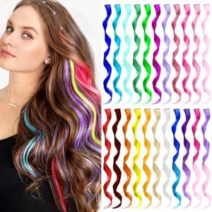 TOFAFA 22 Pcs Colored Hair Extensions Curly Wavy Accessories for Girls Women Kid, Multi-colors Party Highlights Clip in Synthetic Rainbow Hairpiece (Colorful Set)