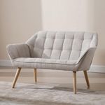 Wahson Linen 2 Seater Sofa Modern Upholstered Couch with Solid Wood Legs, Comfortable Padded Loveseat Sofa for Living Room/Bedroom, Beige