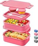 JSCARES Lunch Box Adults Bento Box - All-in-One Stackable 74 OZ Lunch Box Containers for Adult Large Bento Box with Fork Spoon Sauce Boxes, Leakproof Lunchbox for Work School Dining Out (Pink)