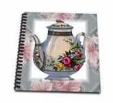 3dRose db_37380_2 Victorian Flower Teapot On Blue Pink Floral Background-Memory Book, 12 by 12"