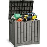 EAST OAK Deck Box, 31 Gallon Indoor and Outdoor Storage Container with Padlock for Patio Cushions, Pool Accessories, Toys, Gardening Tools, Sports Equipment, Waterproof and UV Resistant Resin, Grey