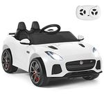 GYMAX Kids Ride on Car, 12V Battery Powered Licensed Jaguar F-Type SVR Toy Car with Remote Control, Music, Lights, USB/MP3/TF, Slow Start & Safety Belt, Children Electric Vehicle for Boys Girls(White)