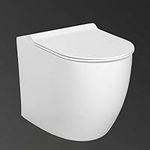 Rimless Comfort Height Toilets Back to Wall Toilet, BTW Bathroom WC Pan with Soft Close Seat Concealed Cistern White Ceramic Modern Round Design Bathrooms Toilet