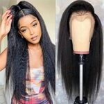 22 Inch Glueless Wigs Human Hair, Kinky Straight Lace Front Wigs Human Hair 13x4 Real HD Lace Full Frontal Human Hair Wigs 150% Density Pre Plucked Hairline Bleached Knots Invisible Lace Wig