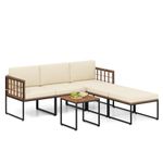 Tangkula 6 Pieces Acacia Wood Patio Furniture Set, Patiojoy Outdoor Sectional Conversation Sofa Set with Cushions, Coffee Table and Ottomans, Patio Seating Sofas for Garden, Poolside, Backyard