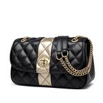 FOXER Women Leather Crossbody Chain Bag Small Handbag Purse Quilted Bag (black)